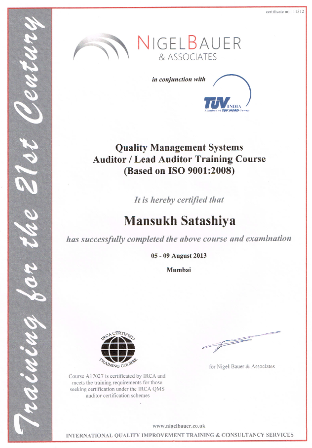 Certified Lead Auditor ISO 9001